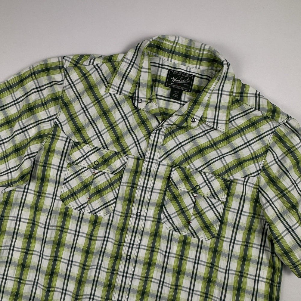 Woolrich Mens Snap Front Shirt Plaid Checks Short‎ Sleeve Size XL Outdoor Pocket